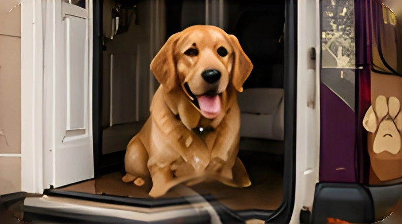 A happy golden retriever waiting to be collected for a Pumbah adventure.